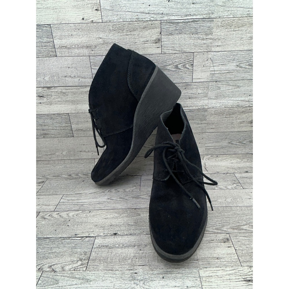 Clarks Collection Black Suede Lace Up Wedge Ankle Boots Women's Size‎ 9